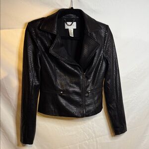 Cache Black Croc-Embossed Leather Jacket